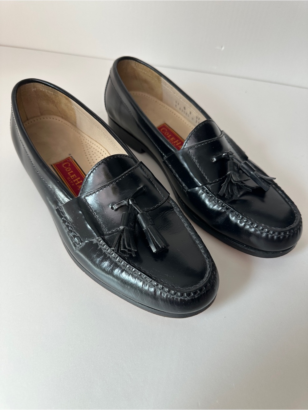 Cole Haan City Mens 11 C Black Leather Pinch Tassel Loafers